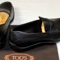 TOD'S SHOES $495 BLACK LOGO VAMP CALFSKIN PEBBLE SOLE CITY LOAFER 11.5 44.5e NEW
