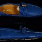 PRADA SHOES $595 BLUE LOGO BUCKLED VAMP PEBBLE GRAIN DRIVER 11.5 44.5e NEW