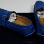 PRADA SHOES $595 BLUE LOGO BUCKLED VAMP PEBBLE GRAIN DRIVER 11.5 44.5e NEW