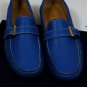 PRADA SHOES $595 BLUE LOGO BUCKLED VAMP PEBBLE GRAIN DRIVER 11.5 44.5e NEW