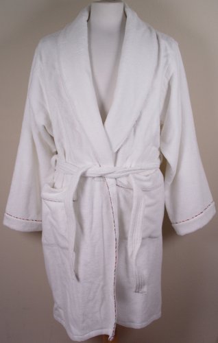 PAUL SMITH ROBE $495 WHITE TERRY CLOTH LOGO COLOR STRIPE TRIM ROBE Lg 52e NEW