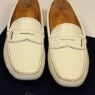 PRADA SHOES $595 WHITE LOGO ORNAMENT CROCODILE STAMPED DRIVERS 11.5D 44.5e NEW