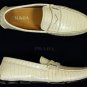 PRADA SHOES $595 WHITE LOGO ORNAMENT CROCODILE STAMPED DRIVERS 11.5D 44.5e NEW