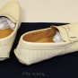 PRADA SHOES $595 WHITE LOGO ORNAMENT CROCODILE STAMPED DRIVERS 11.5D 44.5e NEW