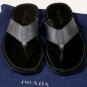 PRADA SHOES $475 BLACK LOGO EMBOSS SAFFIANO LEATHER THONG SANDALS 8 41e NEW