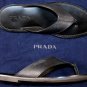 PRADA SHOES $475 BLACK LOGO EMBOSS SAFFIANO LEATHER THONG SANDALS 8 41e NEW