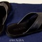 PRADA SHOES $475 BLACK LOGO EMBOSS SAFFIANO LEATHER THONG SANDALS 8 41e NEW