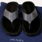 PRADA SHOES $475 BLACK LOGO EMBOSS SAFFIANO LEATHER THONG SANDALS 8 41e NEW