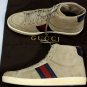 GUCCI SHOES $595 BROWN SUEDE LOGO SCRIPT SPORT STRIPE HI-TOP TRAINERS 13 46 NEW