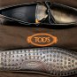 TOD'S SHOES $545 BRONZE LOGO EMBOSSED TIED VAMP PEBBLE SOLE DRIVER 10.5 43e  NEW