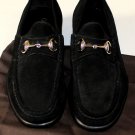 GUCCI SHOES $595 BLACK SUEDE LOGO HORSEBIT ORNAMENTED VAMP LOAFER 8 41e NEW