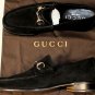 GUCCI SHOES $595 BLACK SUEDE LOGO HORSEBIT ORNAMENTED VAMP LOAFER 8 41e NEW