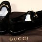 GUCCI SHOES $595 BLACK SUEDE LOGO HORSEBIT ORNAMENTED VAMP LOAFER 8 41e NEW