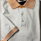 KITON POLO SHIRT $595 WHITE/ORANGE 3-BTN LOGO EMBROIDER HANDMADE POLO LG 52e NEW