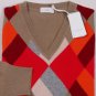 MALO SWEATER $1185 BROWN/RED/TAN ARGYLE 100%CASHMERE V-NECK JUMPER MED 50e NEW