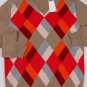 MALO SWEATER $1185 BROWN/RED/TAN ARGYLE 100%CASHMERE V-NECK JUMPER MED 50e NEW