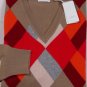 MALO SWEATER $1185 BROWN/RED/TAN ARGYLE 100%CASHMERE V-NECK JUMPER MED 50e NEW