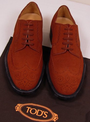TOD'S SHOES $645 RUST SUEDE WING-TIP TOE ORNAMENTED DERBYS 10 43e NEW