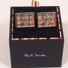 PAUL SMITH CUFF LINKS $195 LOGO COLOR STRIPED PALLADIUM HOLOGRAM CUFF LINKS NEW