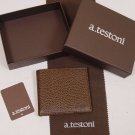 A.TESTONI WALLET $420 BROWN GRAINED CARIBU/REINDEER SKIN LOGO 8-CC BILL FOLD NEW