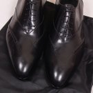 VERSACE SHOES $790 BLACK CALFSKIN SEAM STITCHED LOGO ORNAMENTED OXFORDS 9 42 NEW