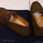 PRADA SHOES $595 BROWN SUEDE LOGO BIT ORNAMENTED VAMP DRIVERS 10D 43e NEW
