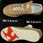 KITON SHOES $990 BROWN GOATSKIN LOGO TONGUE/HEEL LOW PROFILE TRAINER 8 41e NEW