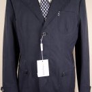 SALVATORE FERRAGAMO COAT $1860 NAVY 3-BTN LOGO ORNAMENTED RAIN JACKET 42 54e NEW