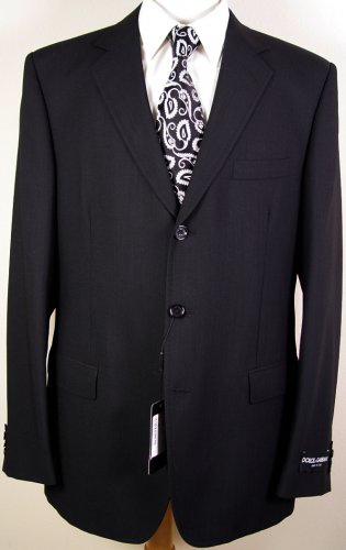 DOLCE & GABBANA SUIT $2285 SOLID BLACK 3-BUTTON 100%VIRGIN WOOL SUIT 46L 56e NEW