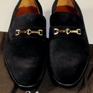 A. TESTONI SHOES $680 BLACK SUEDE LOGO ORNAMENT VAMP HANDMADE LOAFER 10 43e NEW