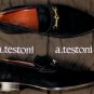 A. TESTONI SHOES $680 BLACK SUEDE LOGO ORNAMENT VAMP HANDMADE LOAFER 10 43e NEW