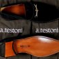 A. TESTONI SHOES $680 BLACK SUEDE LOGO ORNAMENT VAMP HANDMADE LOAFER 10 43e NEW