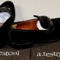 A. TESTONI SHOES $680 BLACK SUEDE LOGO ORNAMENT VAMP HANDMADE LOAFER 10 43e NEW