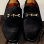 A. TESTONI SHOES $680 BLACK SUEDE LOGO ORNAMENT VAMP HANDMADE LOAFER 10 43e NEW
