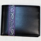 ETRO WALLET $345 BLACK/PURPLE PAISLEY STRIPE CALFSKIN BILLFOLD NEW