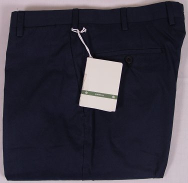 BORRELLI PANTS $595 NAVY BLUE BRUSHED COTTON HANDMADE DRESS SLACKS 38 54e NEW