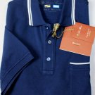 LORO PIANA REGATTA POLO $495 DK BLUE CONTRAST ACCENT STRIPE PIQUE POLO L 52e NEW