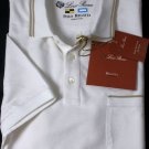 LORO PIANA REGATTA POLO $495 WHITE CONTRAST ACCENT STRIPE PIQUE POLO XXL 56 NEW