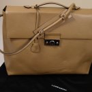COSTUME NATIONAL BRIEFCASE $1580 TAN CALFSKIN LOGO KEY-LOCKED BUSINESS BAG NEW