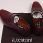 A. TESTONI SHOES $750 BORDEAUX DARK SEAM PIPING HANDMADE LOAFER 7 40e NEW