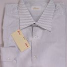 BRIONI SHIRT $565 WHITE/BLUE RIBBON STRIPE DRESS SHIRT 17.5 / 34 44e NEW