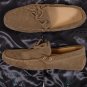 SUTOR MANTELLASSI SHOES $545 KHAKI SUEDE TIED VAMP PEBBLED SOLE DRIVERS 8 41 NEW