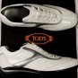 TOD'S SHOES $495 WHITE/SILVER PINHOLE LOGO STRIPE PEBBLE SOLE TRAINER 11 44e NEW