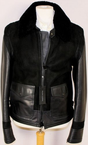 RALPH LAUREN BLACK LABEL JACKET $3995 BLACK LEATHER SHEARLING PILOT JKT L 52 NEW