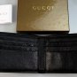 GUCCI WALLET $365 BLACK GRAINED CALFSKIN LOGO CREST ORNAMENTED BILL FOLD NEW