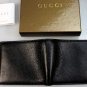 GUCCI WALLET $365 BLACK GRAINED CALFSKIN LOGO CREST ORNAMENTED BILL FOLD NEW