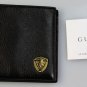 GUCCI WALLET $365 BLACK GRAINED CALFSKIN LOGO CREST ORNAMENTED BILL FOLD NEW