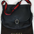 GUCCI MESSENGER BAG $2195 NAVY LOGO EMBOSSED BELT CLOSURE LOGO WEB STRAP BAG NEW