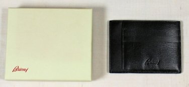 BRIONI WALLET $395 BLACK LOGO EMBOSSED CALFSKIN 6-CARD OPEN BILLY CC CASE NEW