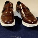 PRADA SHOES $795 BROWN KILTED VAMP TOE ORNAMENT BUCKLED VAMP MONK 11.5 44.5 NEW